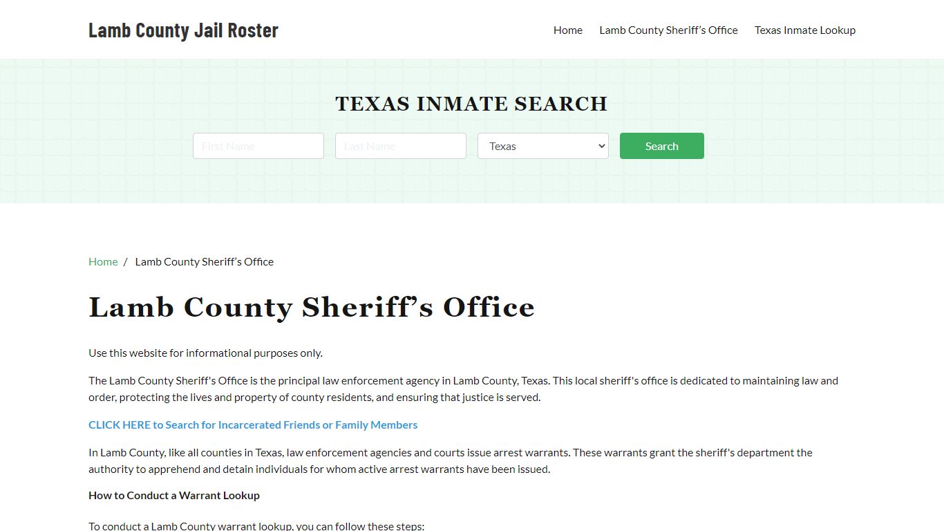 Lamb County Sheriff Office, TX, Arrest Warrants Search