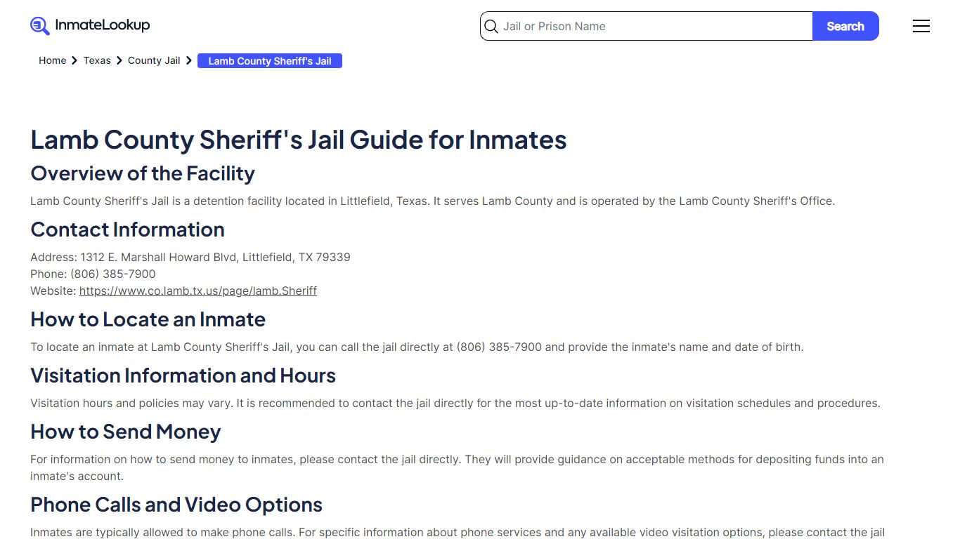 Lamb County Sheriff's Jail Inmate Search - Inmate Lookup