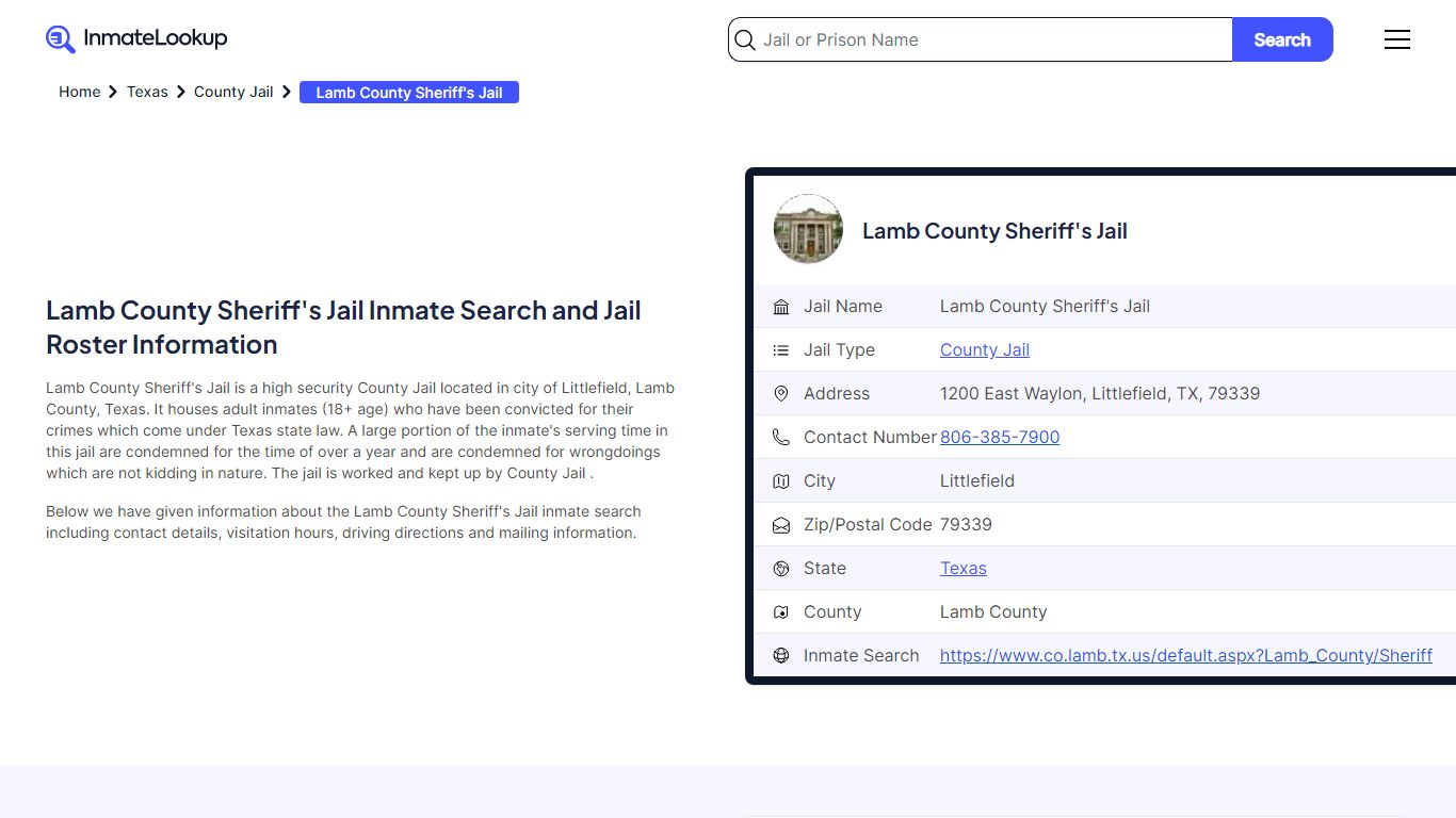 Lamb County Sheriff's Jail Inmate Search, Jail Roster, Bookings ...